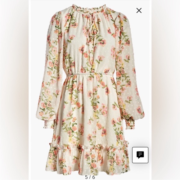 Rachel Parcell Women’s Floral Print Swiss Dot Dress Sz S  with Ruffle Hem - Picture 2 of 7